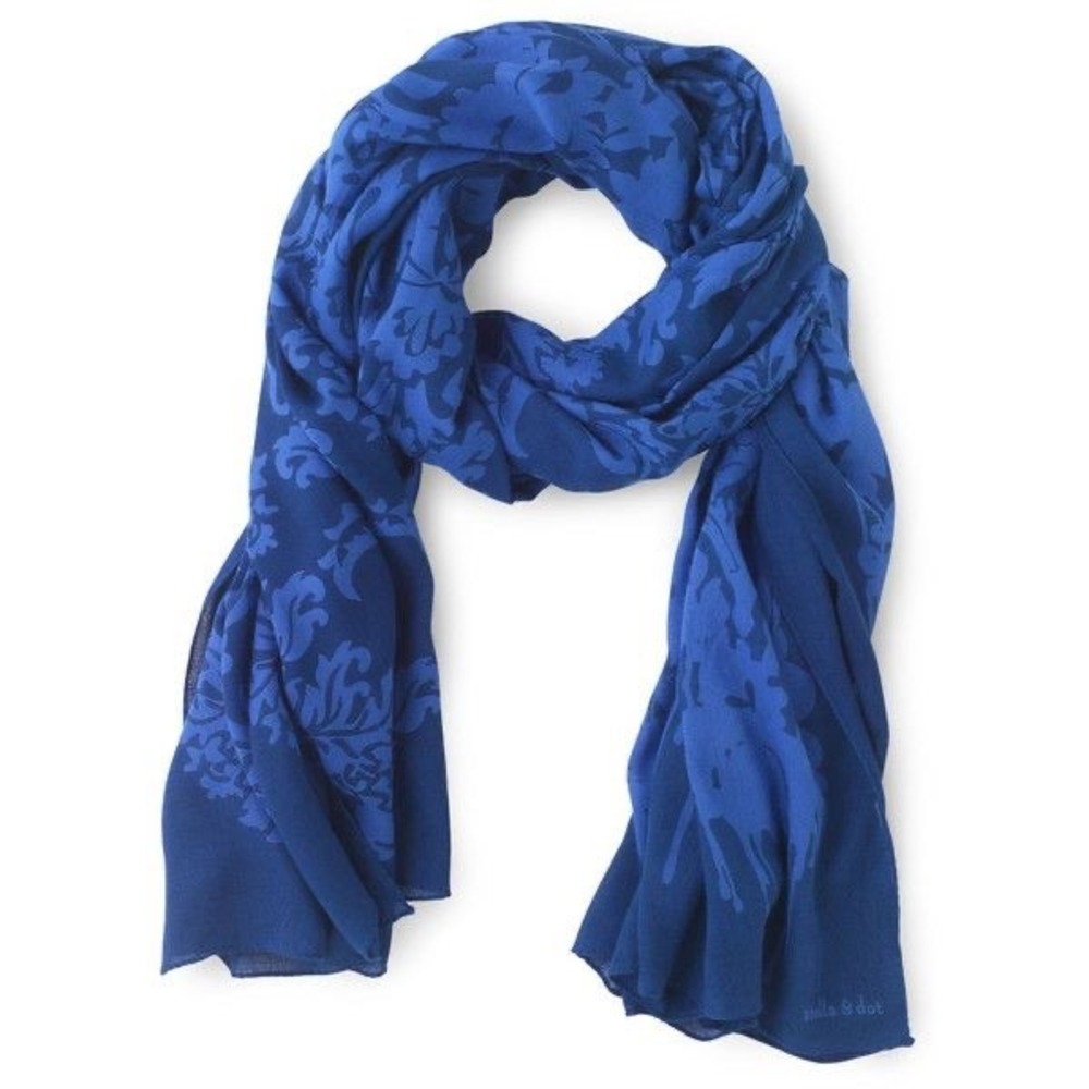 Stella & Dot Cobalt‎ Blue Damask Floral Oversized Scarf Wrap Shawl 68x38